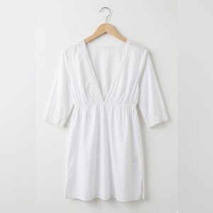 Merona Crochet Trim Front BoHo Plunge White 3/4 Sleeve Coverup Cottagecore Beach